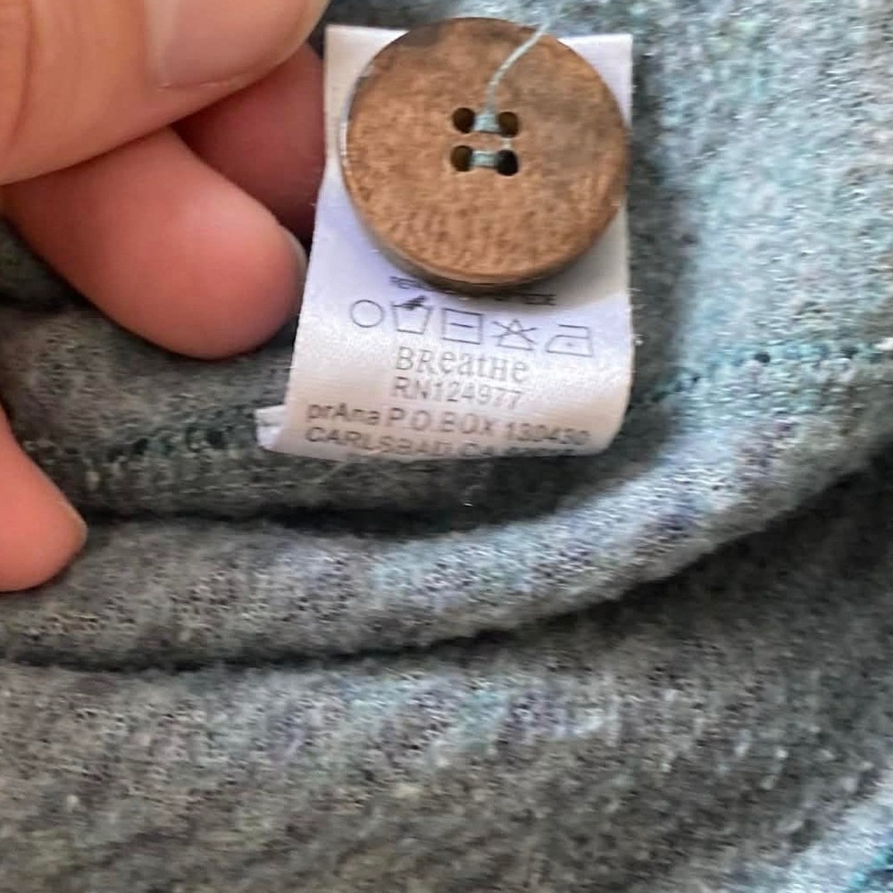 Prana Striped Funnel Neck Wool Lucia Pullover Sweater Women Medium Teal Blue - Picture 9 of 12